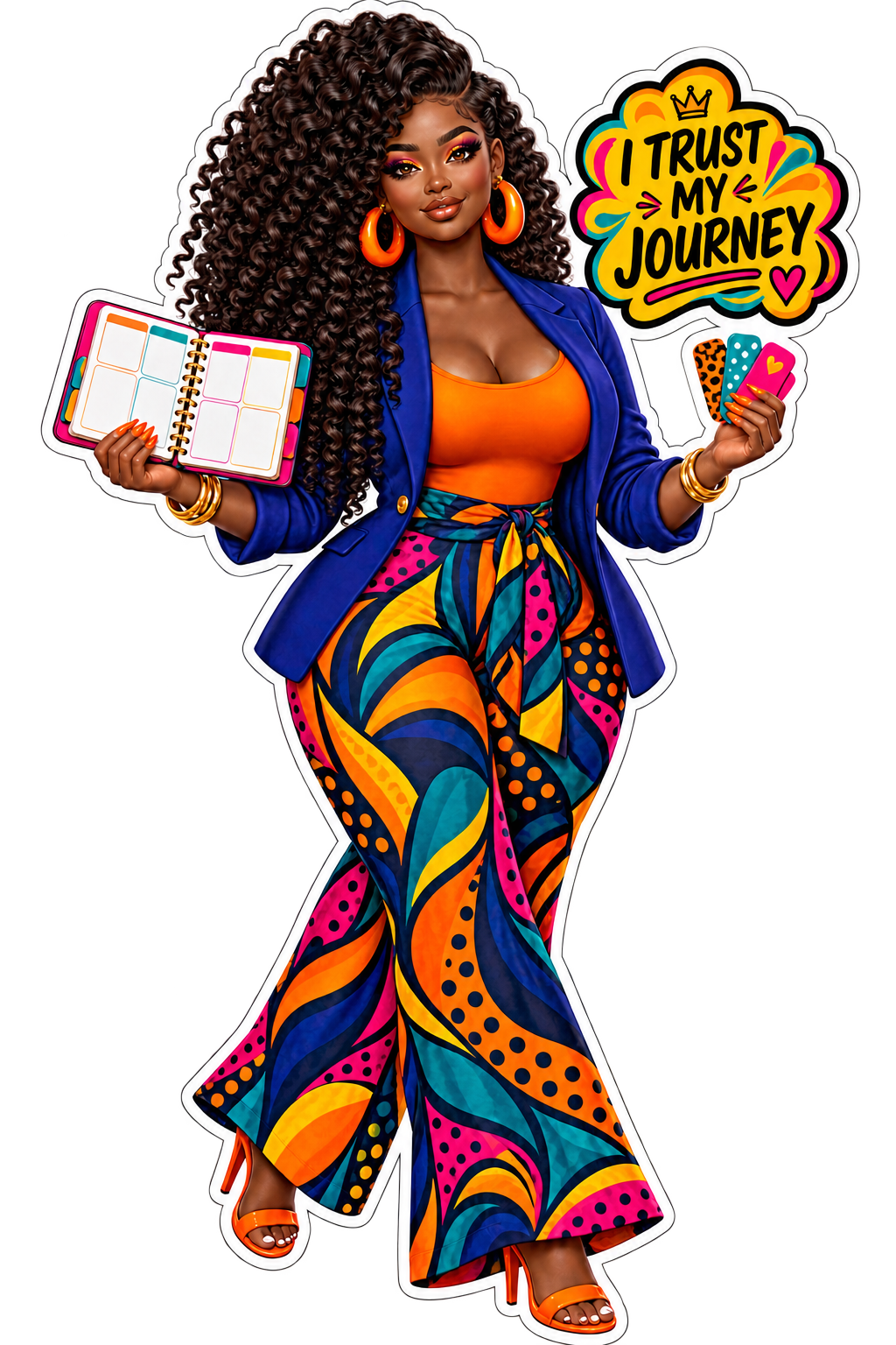 I Trust My Journey individual die-cut journal doll sticker with white border