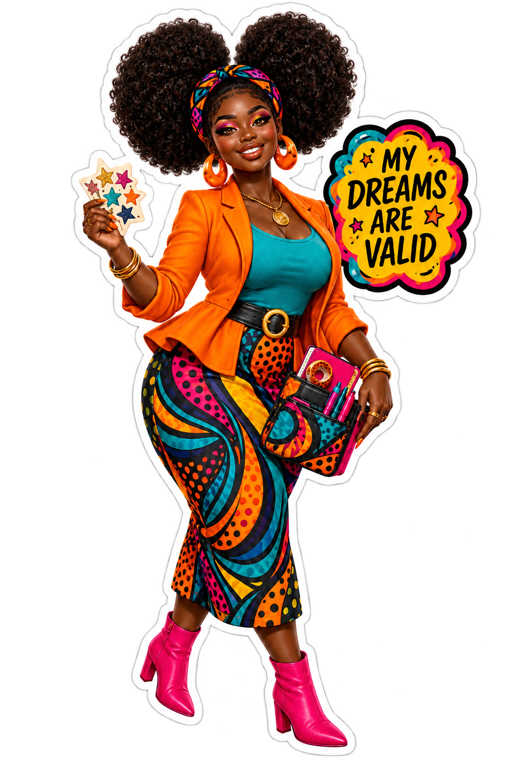 My Dreams Are Valid individual die-cut journal doll sticker with white border