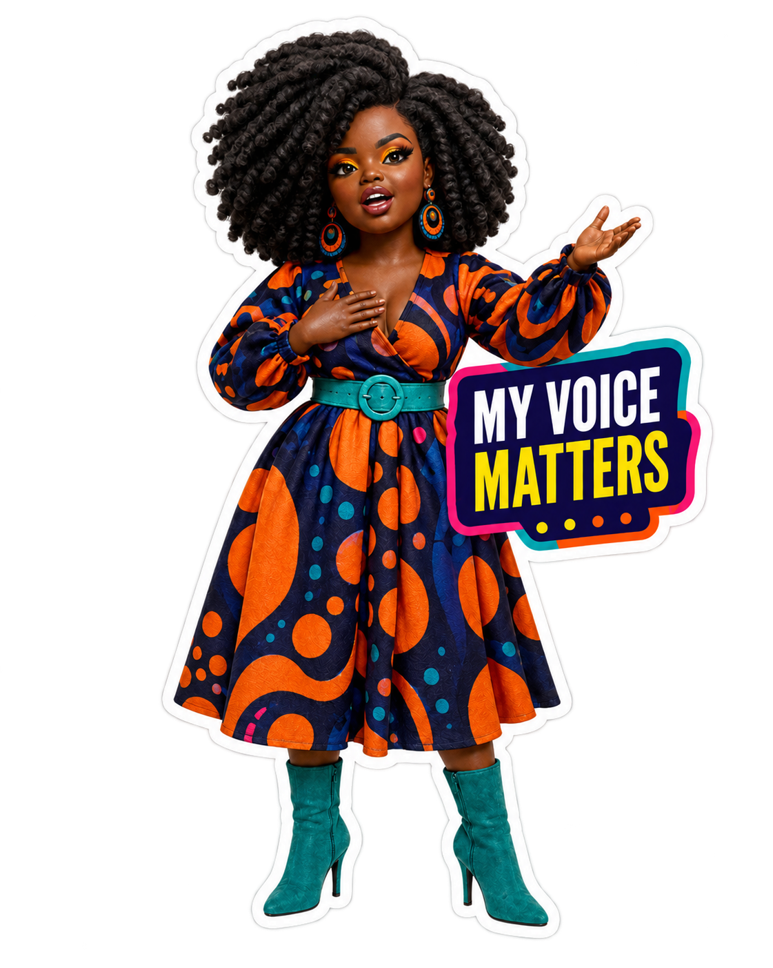 My Voice Matters individual die-cut journal doll sticker with white border