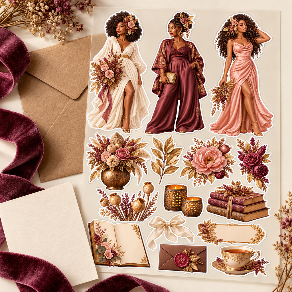 Botanical Edit sticker sheet with ribbon and gift stationery