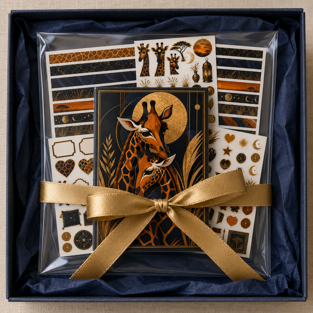 Gilded Savannah sticker set in an order-ready gift presentation