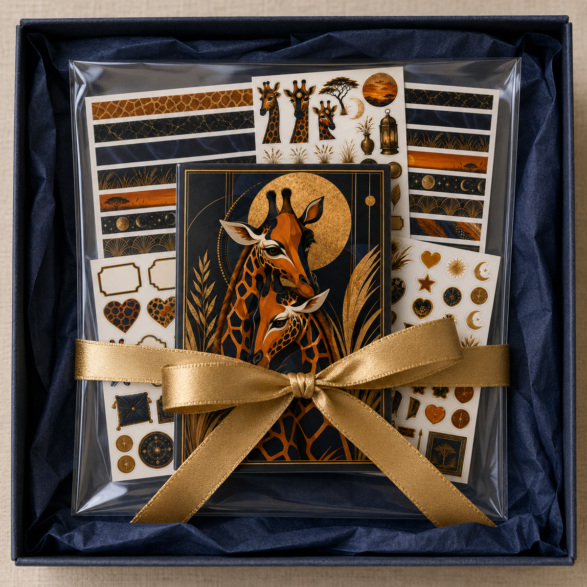 Gilded Savannah sticker set in an order-ready gift presentation