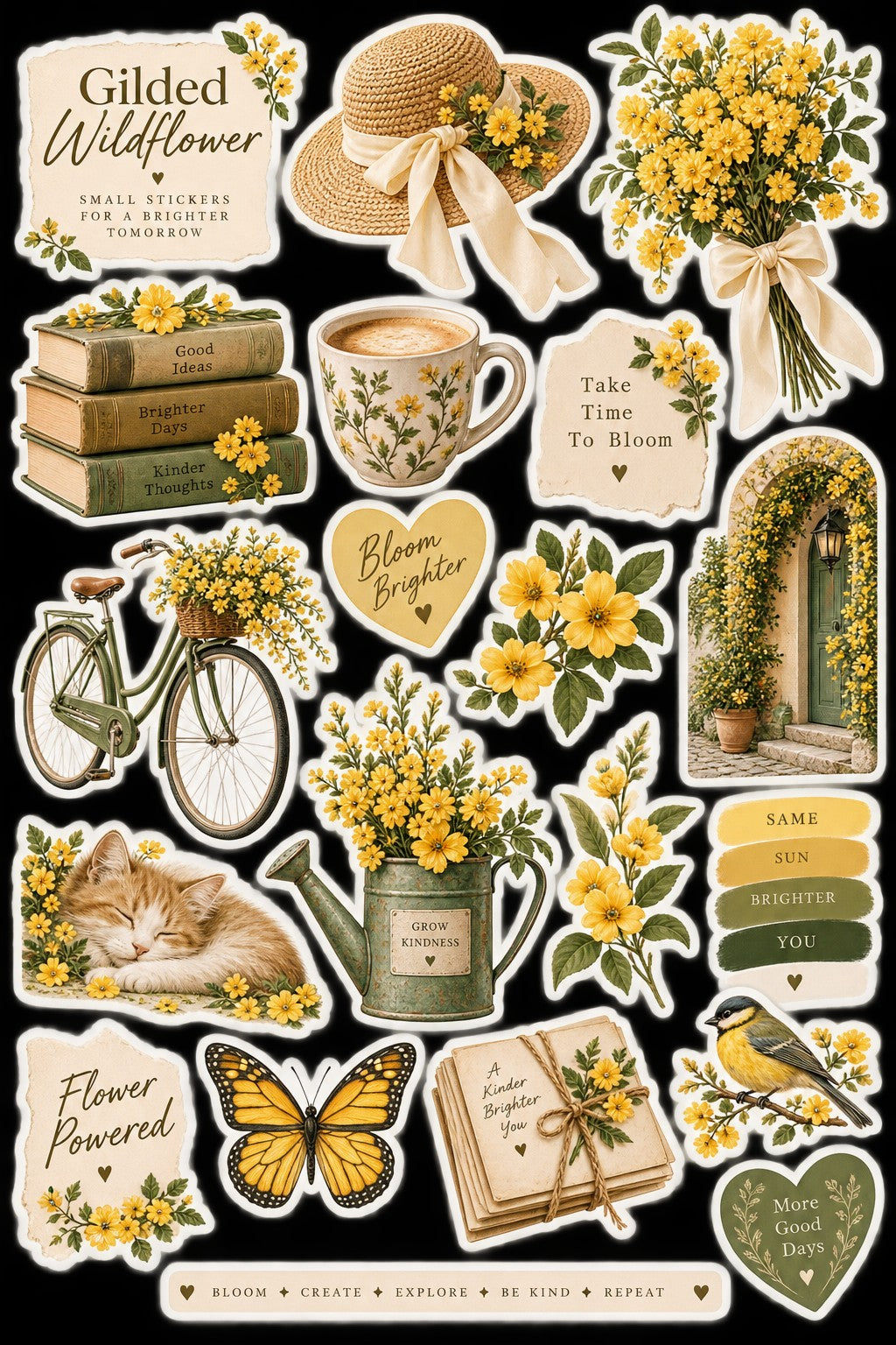 Original Gilded Wildflower die-cut sticker sheet artwork