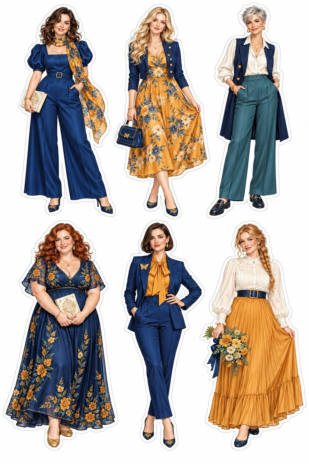 Amber & Navy Classic Dolls original printed sticker artwork in navy, amber and gold