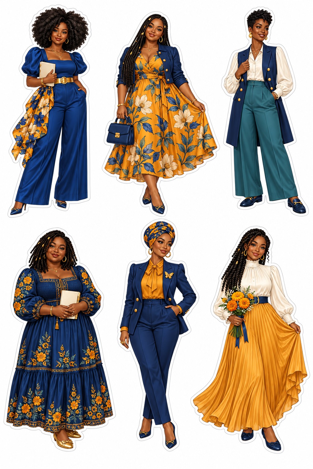 Amber & Navy Journal Dolls original printed sticker artwork in navy, amber and gold