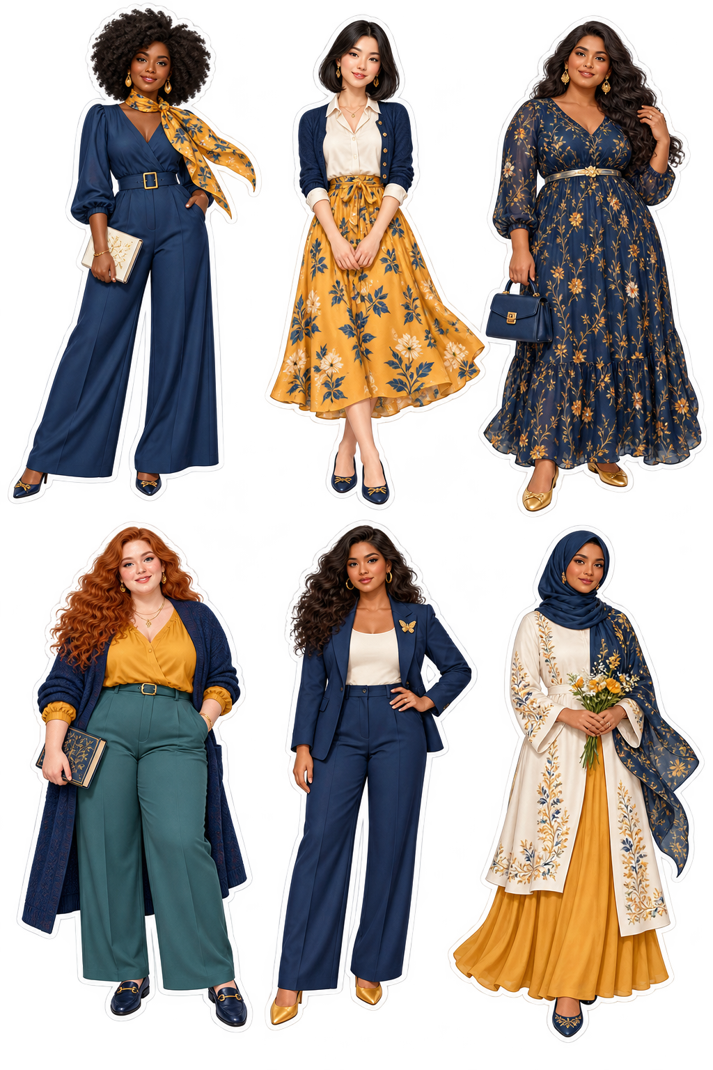 Amber & Navy Style Sisters original printed sticker artwork in navy, amber and gold