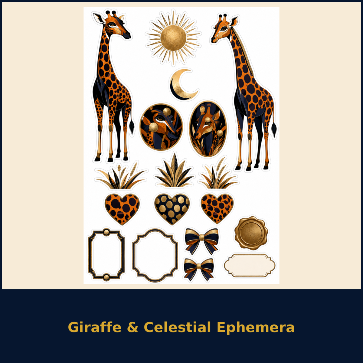 Giraffe and Celestial Ephemera sticker sheet design