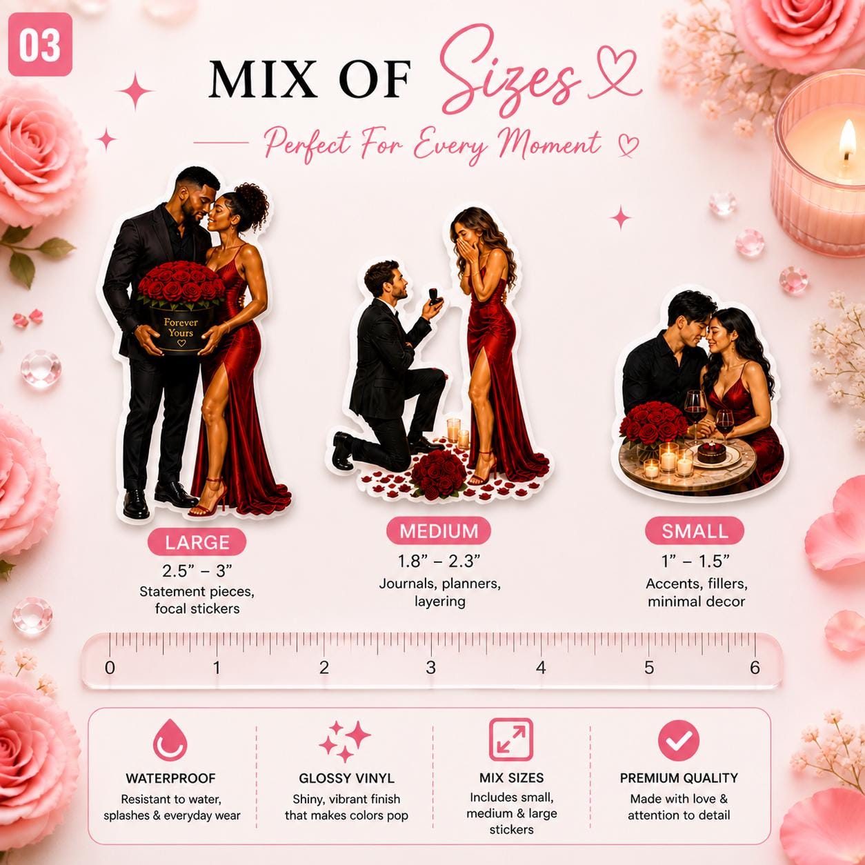 Black woman couple stickers for date night, glossy vinyl planner and journal art, romantic and aesthetic sticker design