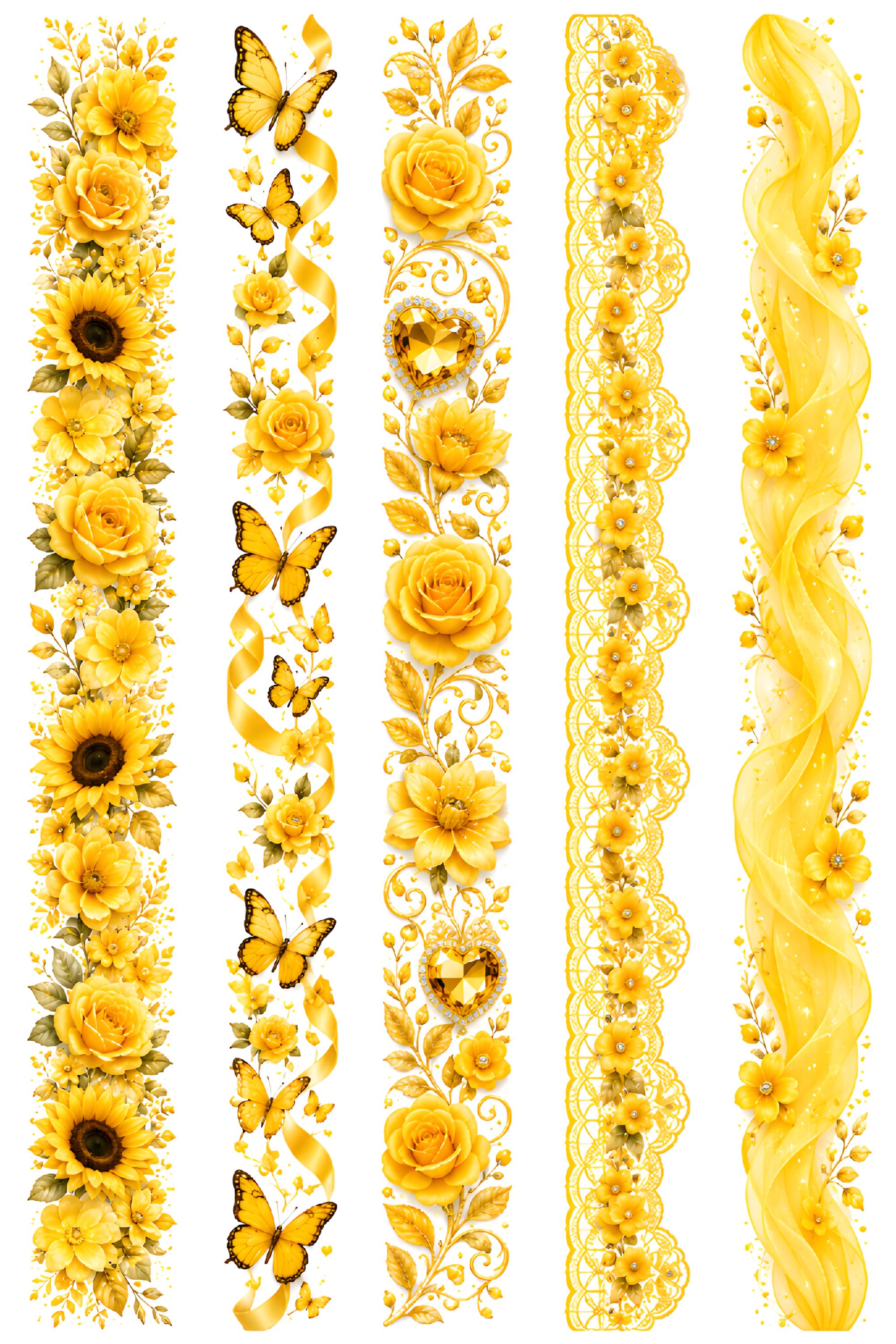 Golden Blooms Borders 01 sticker sheet featuring floral border designs from Artistiqely Noted T/A D'Sare Ltd.