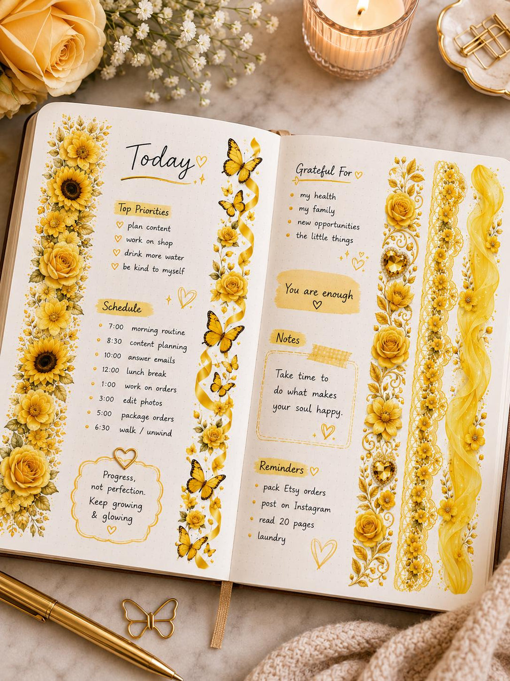 Golden Blooms Borders 01 sticker sheet featuring floral border designs from Artistiqely Noted D'Sare Ltd.