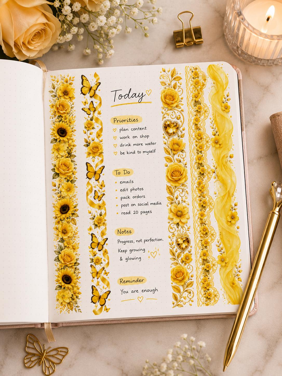 Golden Blooms Borders 01 sticker sheet featuring intricate floral and border designs by Artistiqely Noted T/A D'Sare Ltd.
