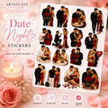 Black woman couple stickers for date night, glossy vinyl planner and journal art, aesthetic sticker by Artistiqely Noted.
