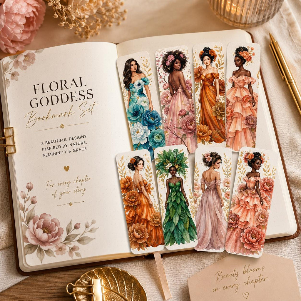 Floral Goddess Bookmark Set | Watercolour Woman Art (Digital Download)