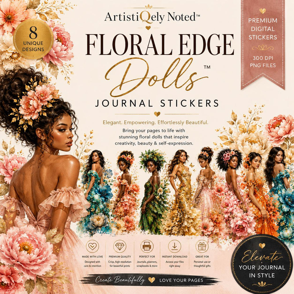 Floral Edge Goddess Dolls Sticker Collection, Journals and Planners Digital Download,
