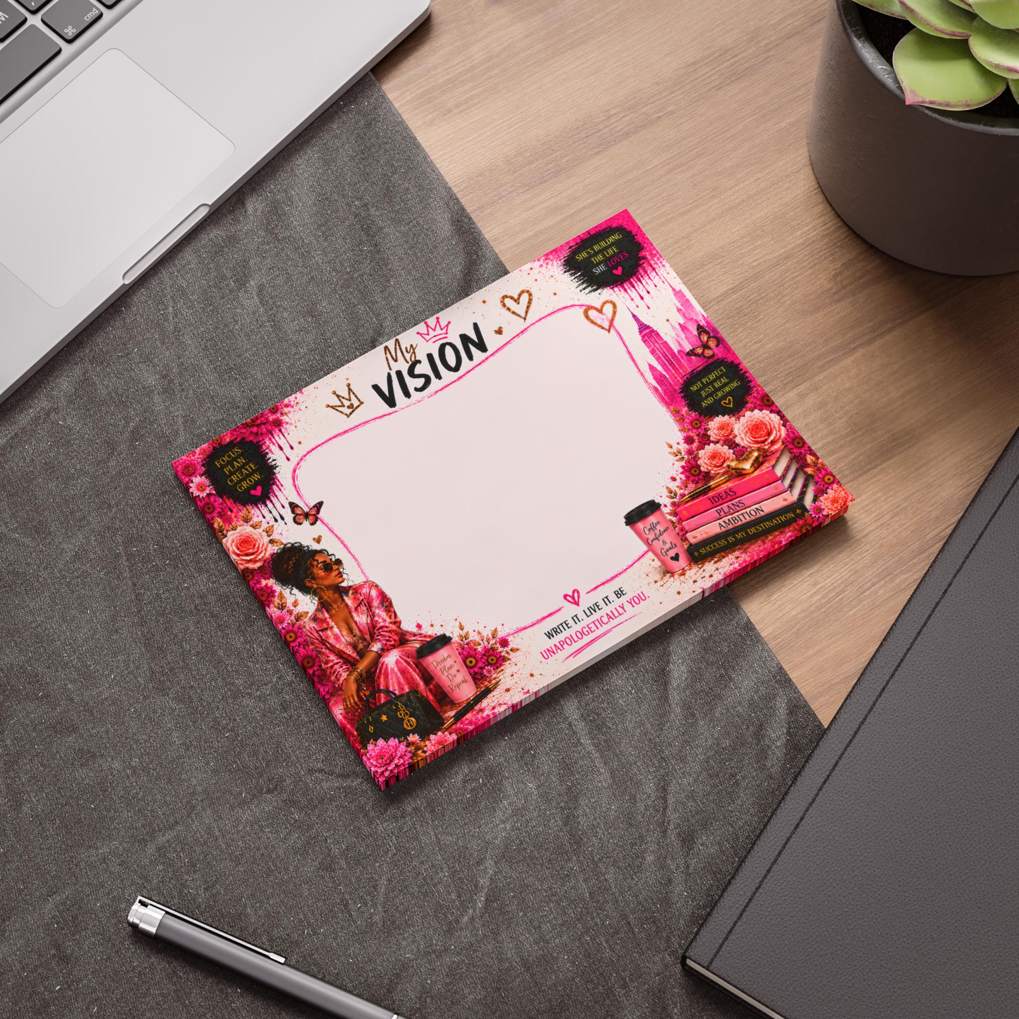Chic Woman in Pink Border Landscape Post-it Note Pads | Floral Citynote Stationery