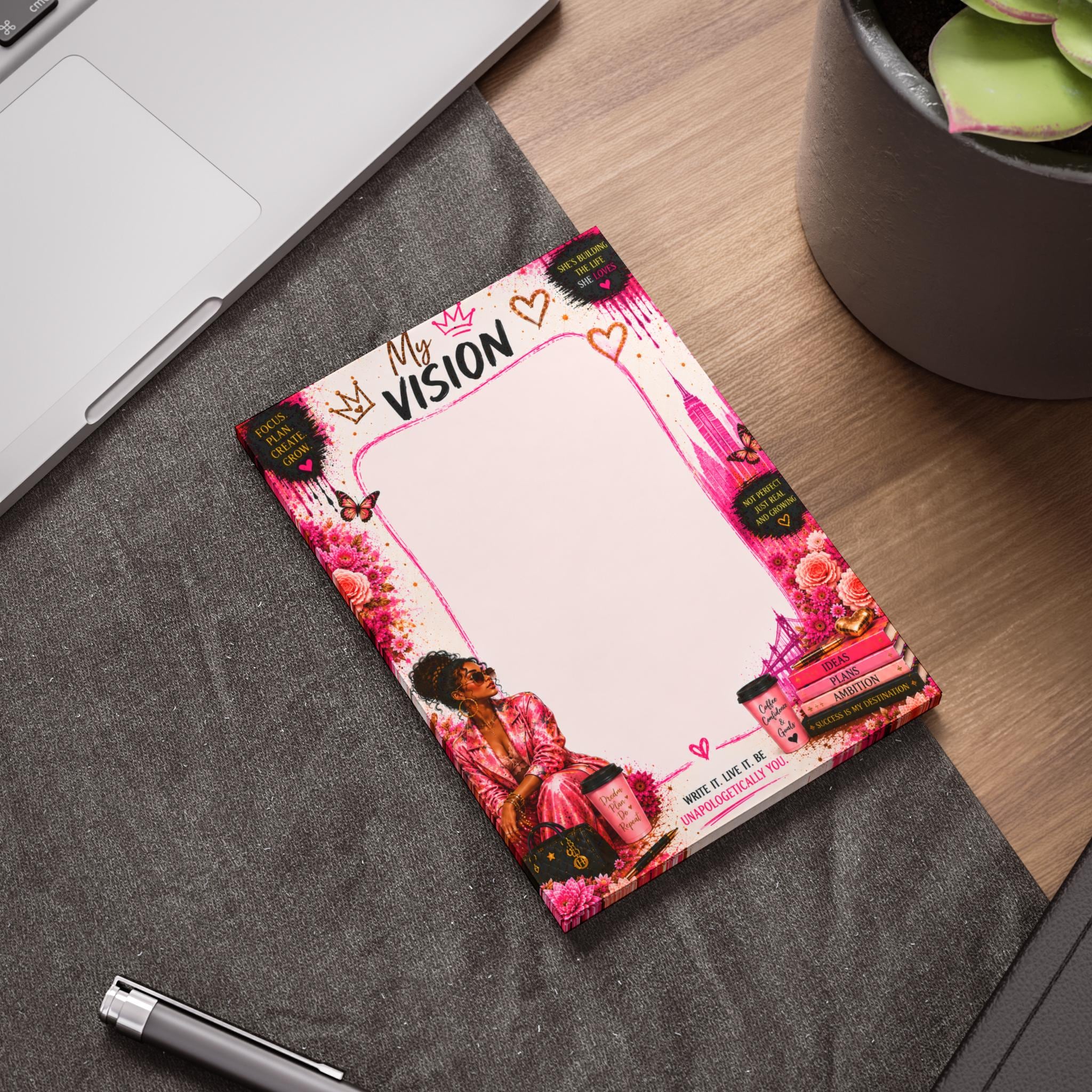 Chic Woman in Pink Border Post-it Note Pads | Floral Citynote Stationery