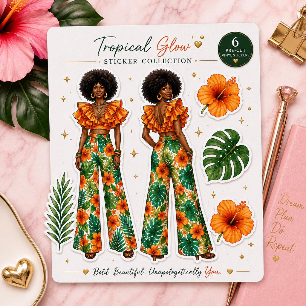 Black Girl Magic She Designed a Life She Loves Journal Tropical Glow Sticker Set