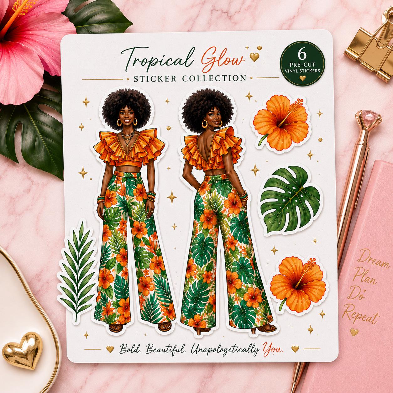 Black Girl Magic She Designed a Life She Loves Journal Tropical Glow Sticker Set