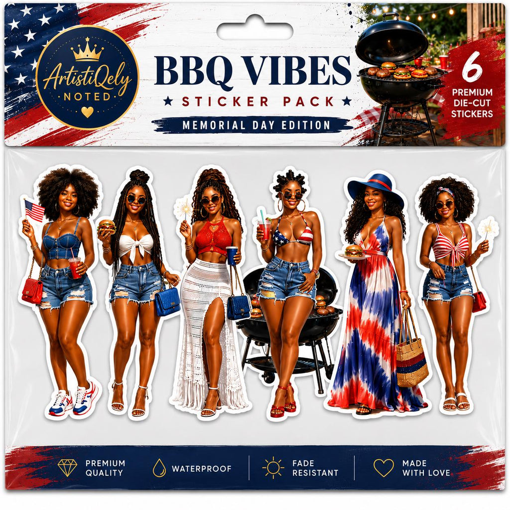 Memorial Day BBQ Black Girl Stickers, Summer Cookout Planner Journal Sheet