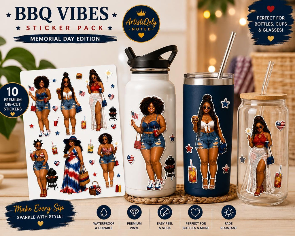 BBQ Vibes Sticker Pack, Black Women Summer Cookout Planner Stickers (Memorial Day Edition)