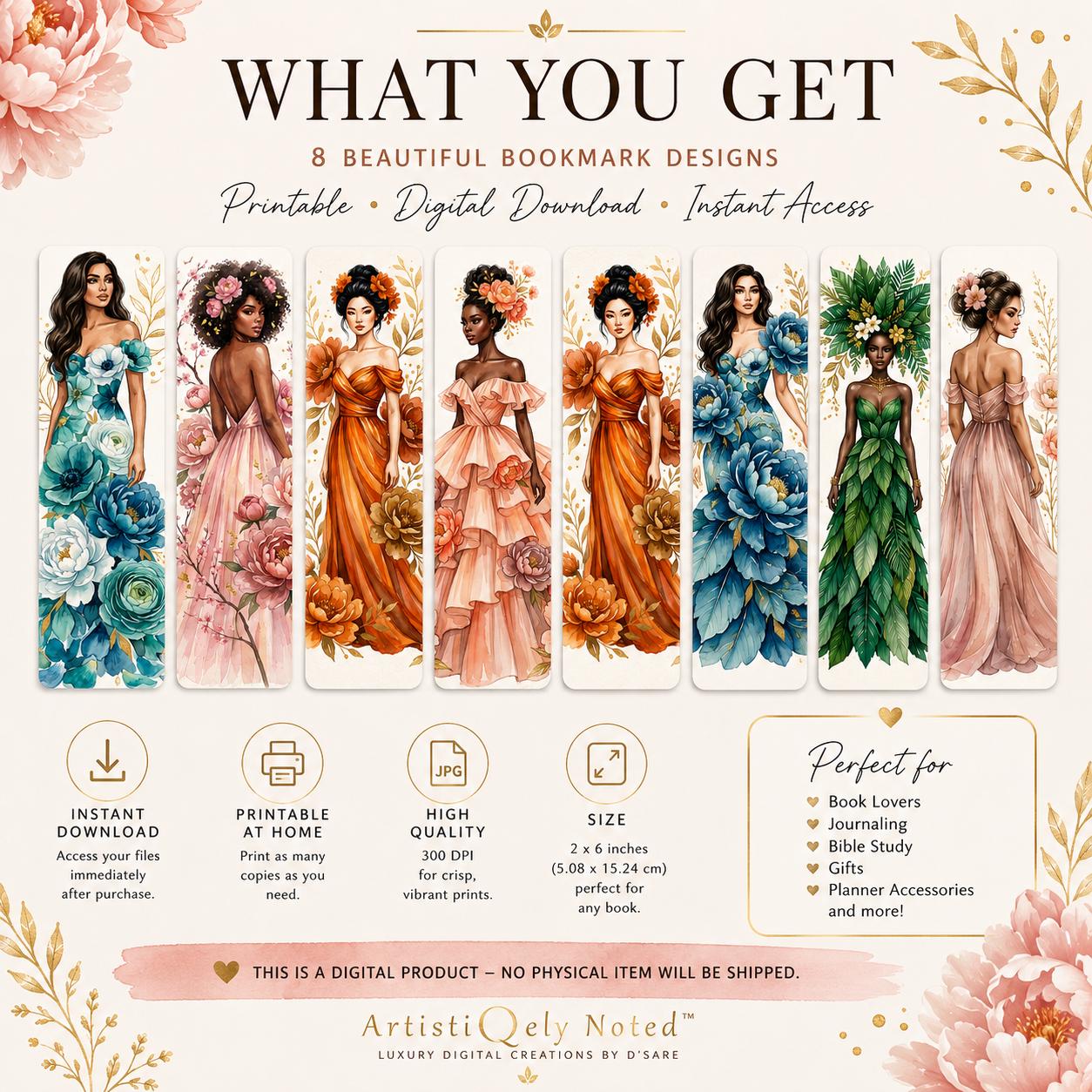 Floral Goddess Bookmark Set | Watercolour Woman Art (Digital Download)