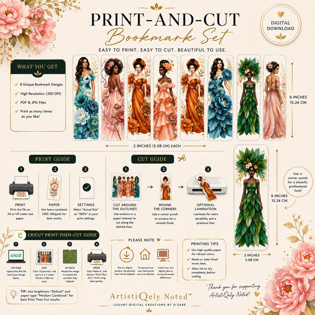 Floral Goddess Bookmark Set | Watercolour Woman Art (Digital Download)