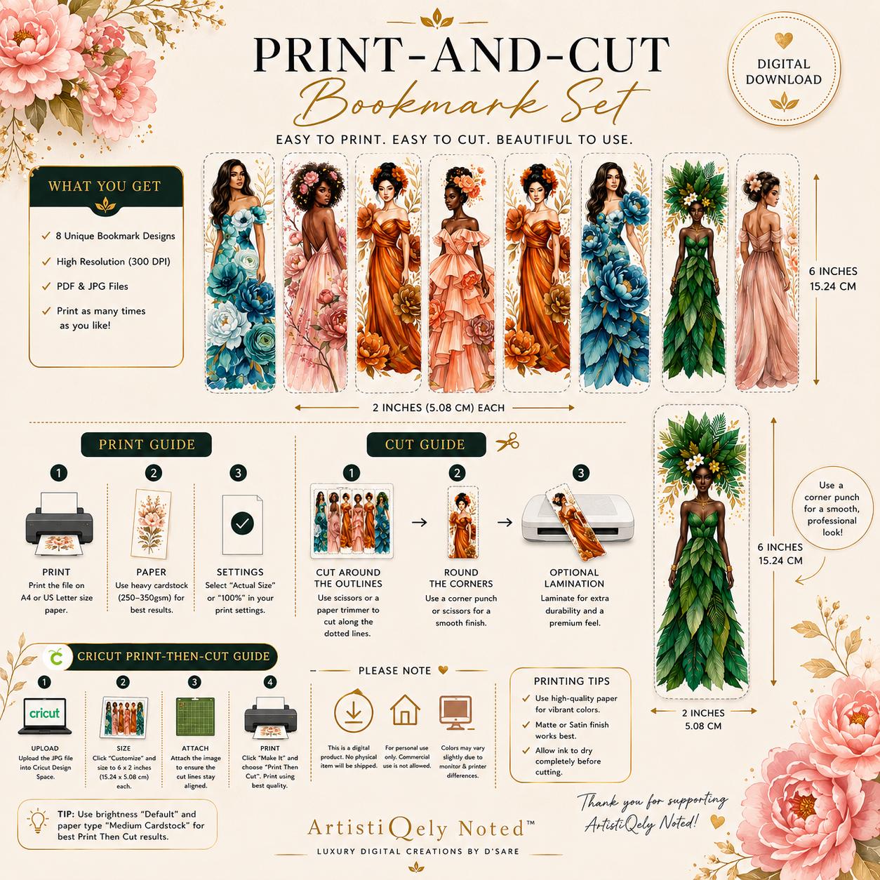 Floral Goddess Bookmark Set | Watercolour Woman Art (Digital Download)