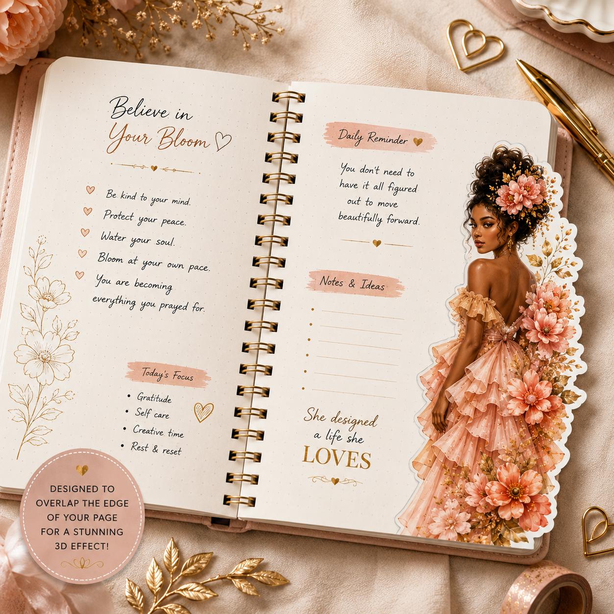 Floral Edge Goddess Dolls Sticker Collection, Journals and Planners Digital Download,