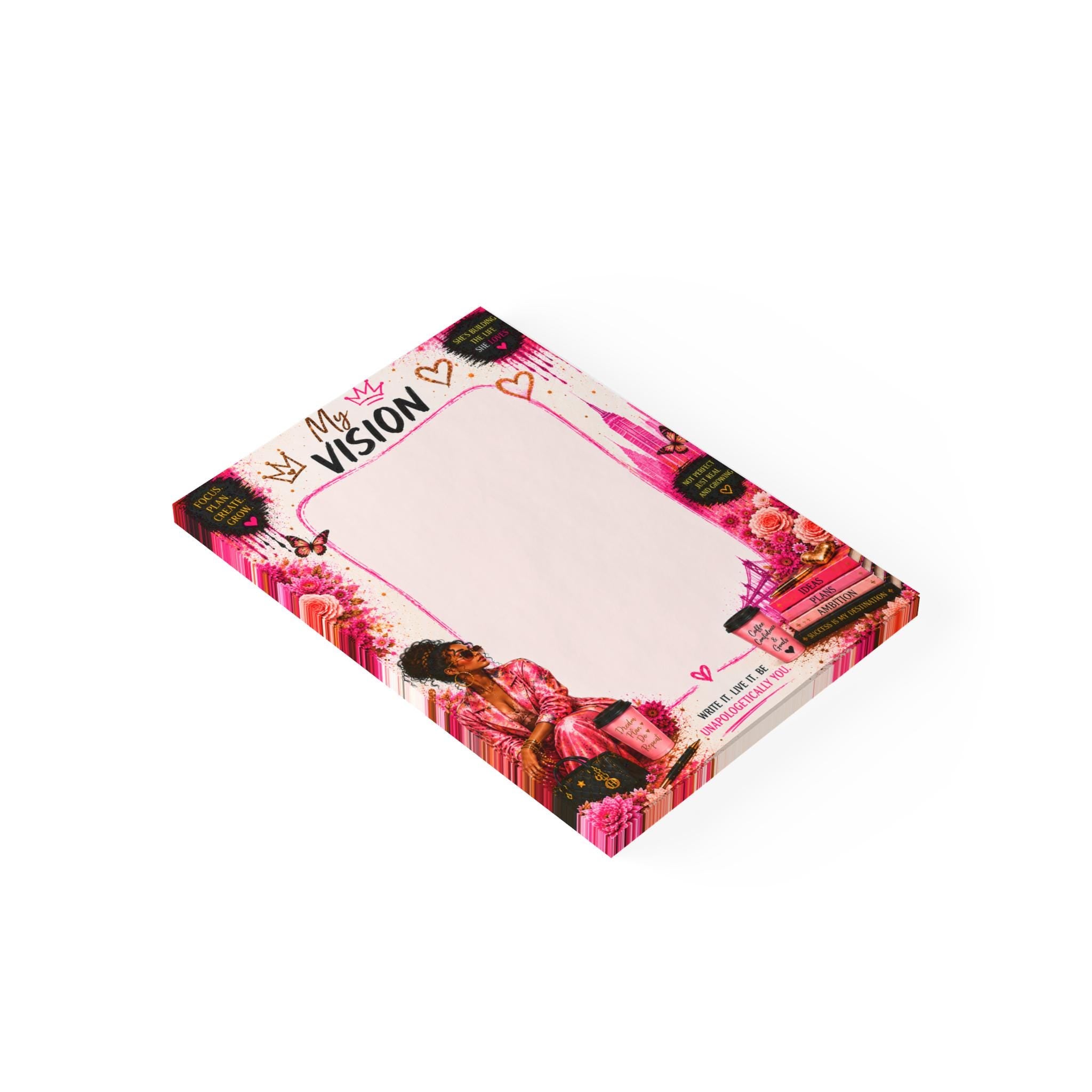 Chic Woman in Pink Border Post-it Note Pads | Floral Citynote Stationery