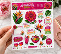 Tropical Floral Sticker Sheet | Summer Dahlia, Bird of Paradise, Foodie Quotes