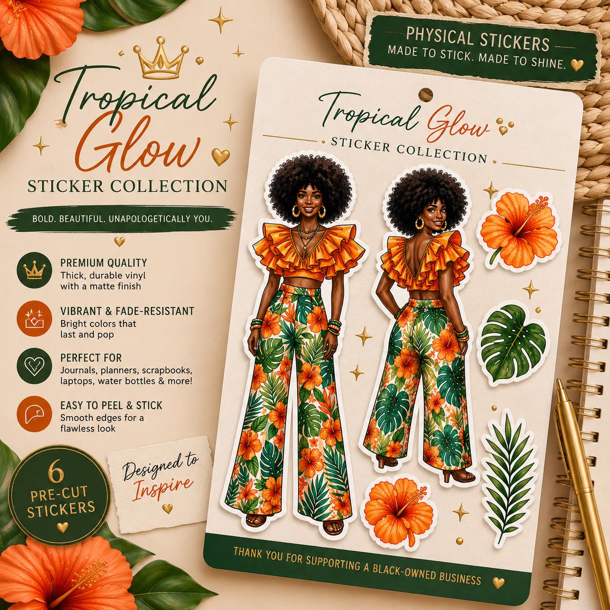 Black Girl Magic She Designed a Life She Loves Journal Tropical Glow Sticker Set