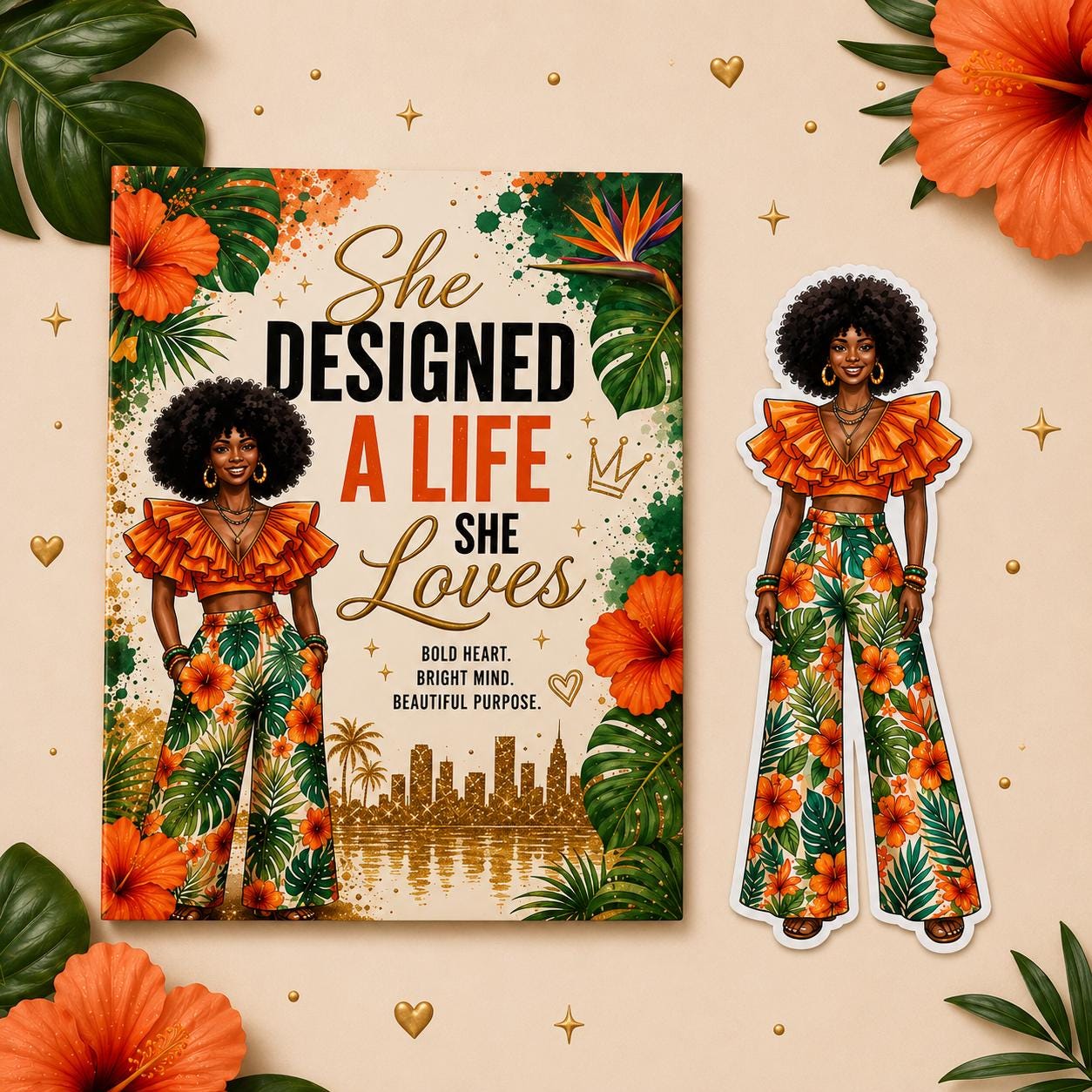 Black Girl Magic She Designed a Life She Loves Journal Tropical Glow Sticker Set