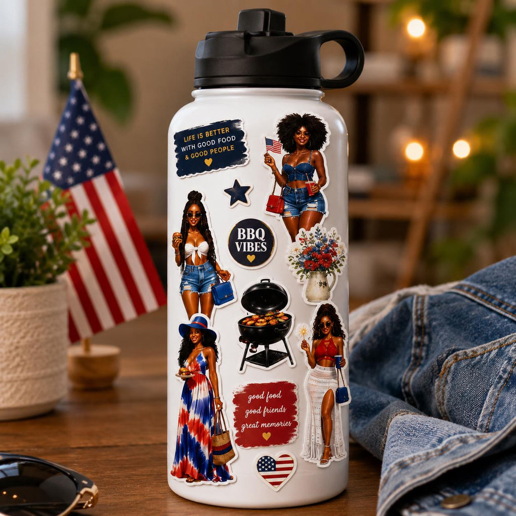 Memorial Day BBQ Black Girl Stickers, Summer Cookout Planner Journal Sheet