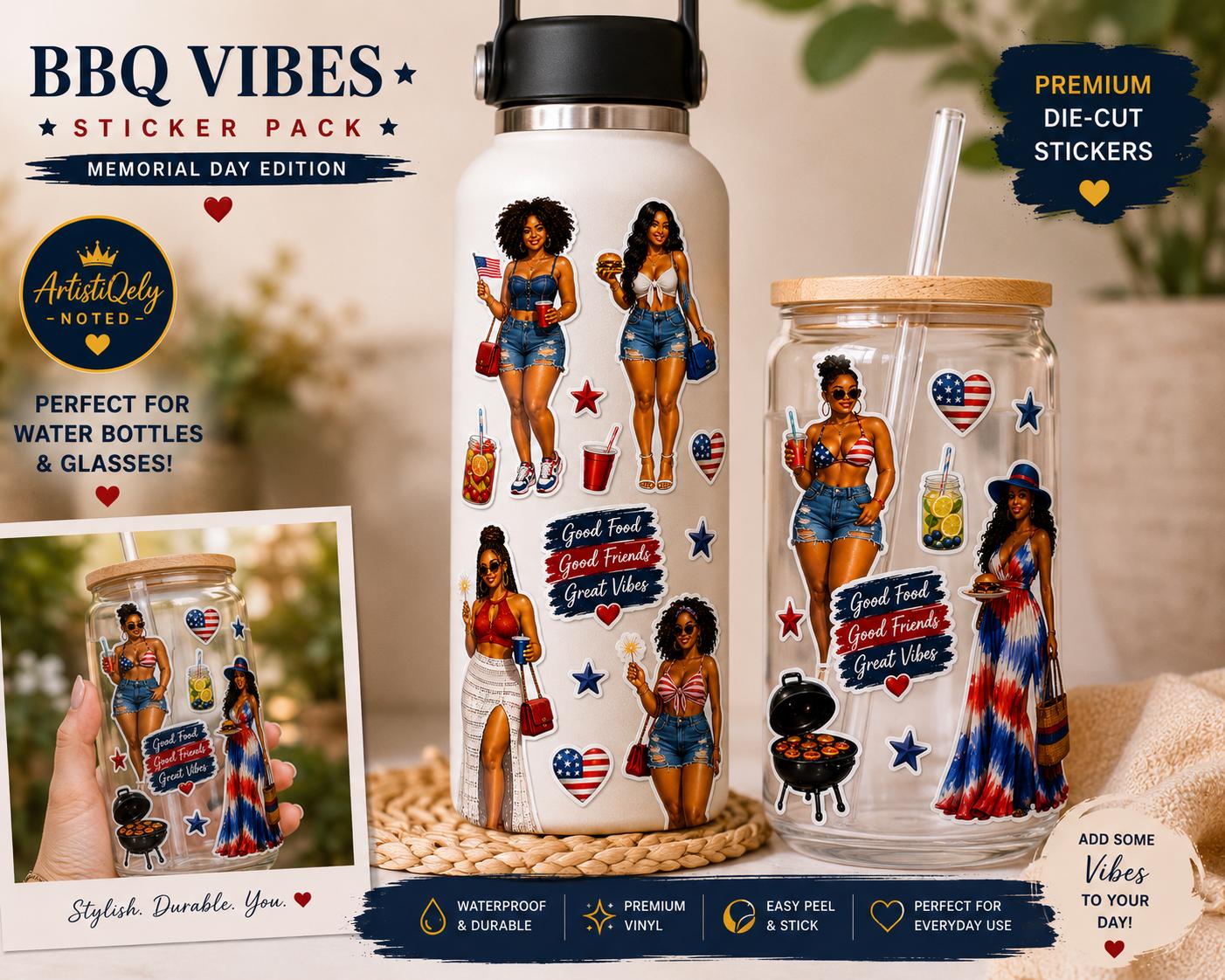 BBQ Vibes Sticker Pack, Black Women, Summer Cookout, Patriotic Planner Stickers