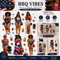 BBQ Vibes Sticker Pack, Black Women Summer Cookout Planner Stickers (Memorial Day Edition)