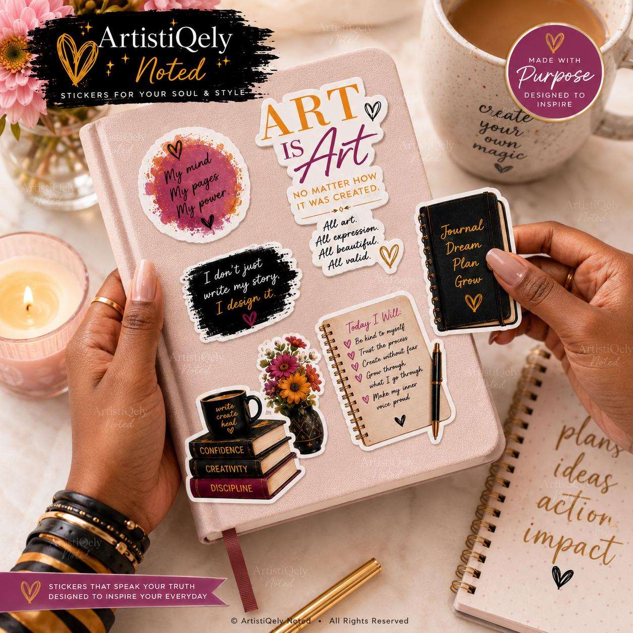 Black Girl Journaling Doll Stickers | African American Vinyl Planner Art