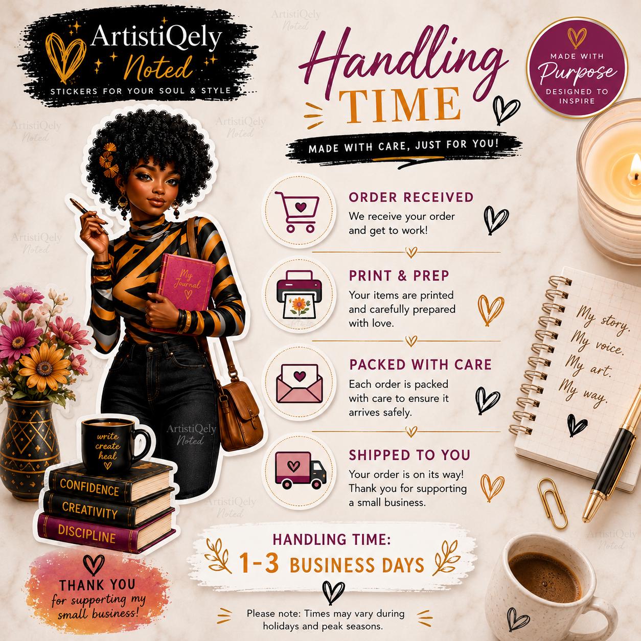 Black Girl Journaling Doll Stickers | African American Vinyl Planner Art