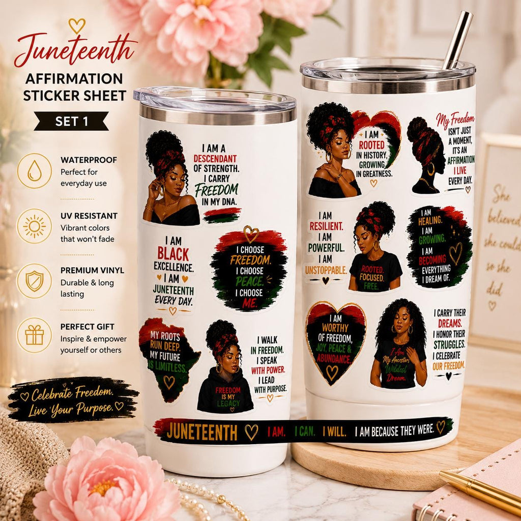 Juneteenth Sticker Sheet, Black Girl Magic Affirmations Decals, Waterproof Vinyl Laptop Tumbler Stickers