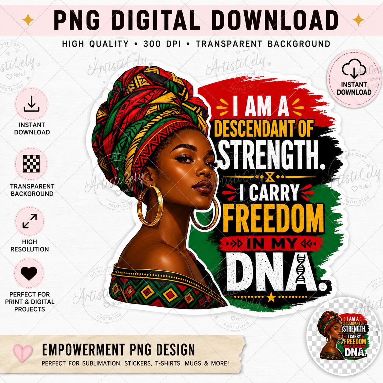 Juneteenth Black Woman Green Red Headwrap PNG Digital Download