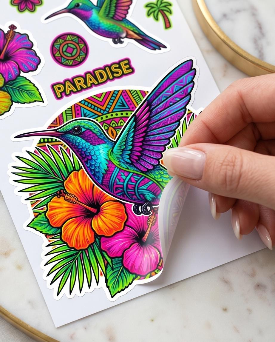 Afro-Tropic Paradise Sticker Sheet | Tropical Hummingbird Vinyl Stickers | Island Vibes Planner Stickers | Waterproof Scrapbook Decor