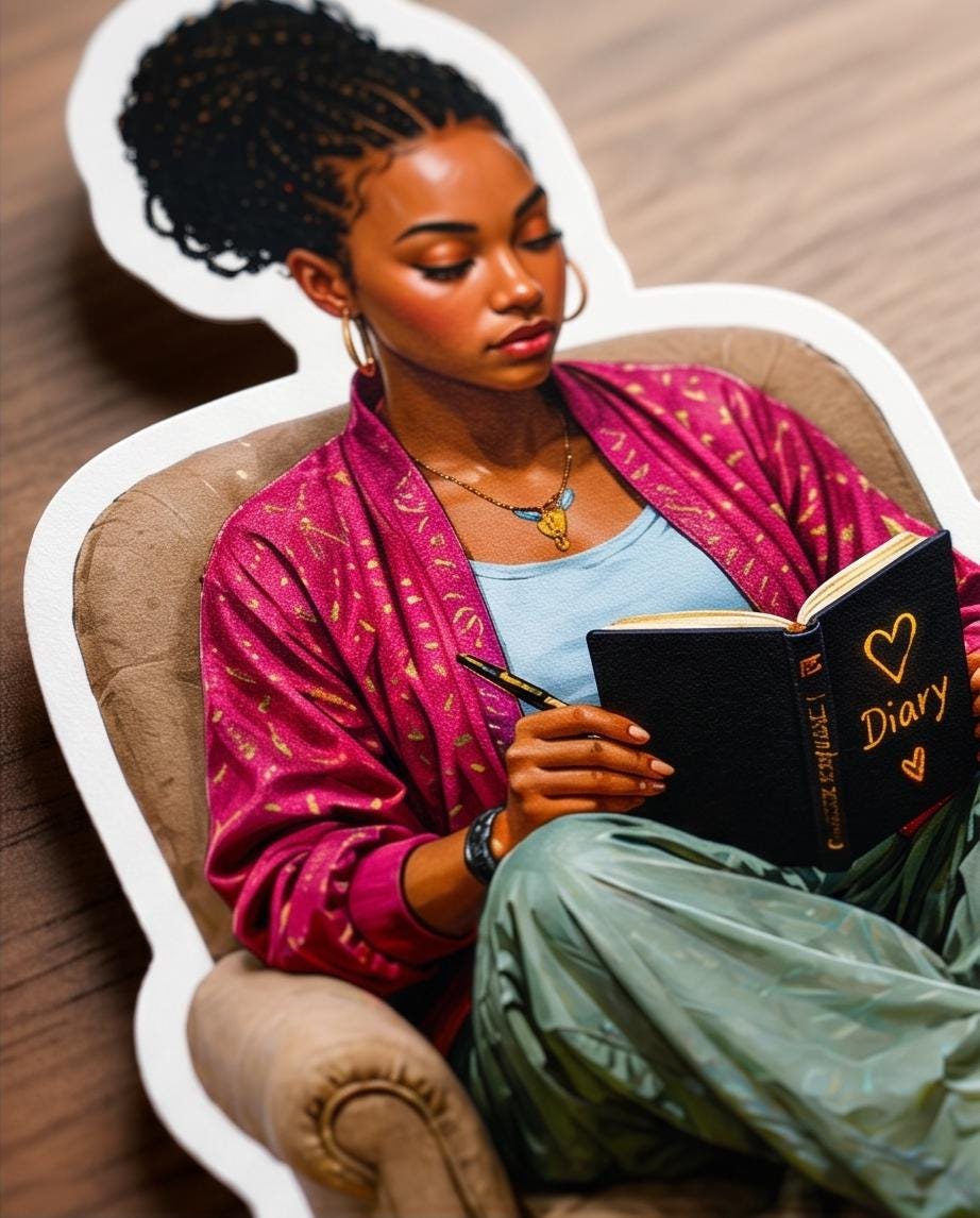 Black Girl Who Journals PNG Sticker Set | Empowering Affirmation Download
