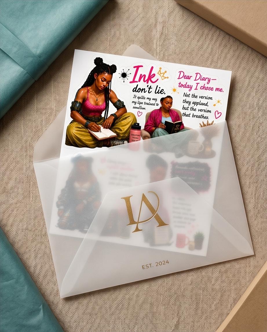 Black Girl Who Journals PNG Sticker Set | Empowering Affirmation Download