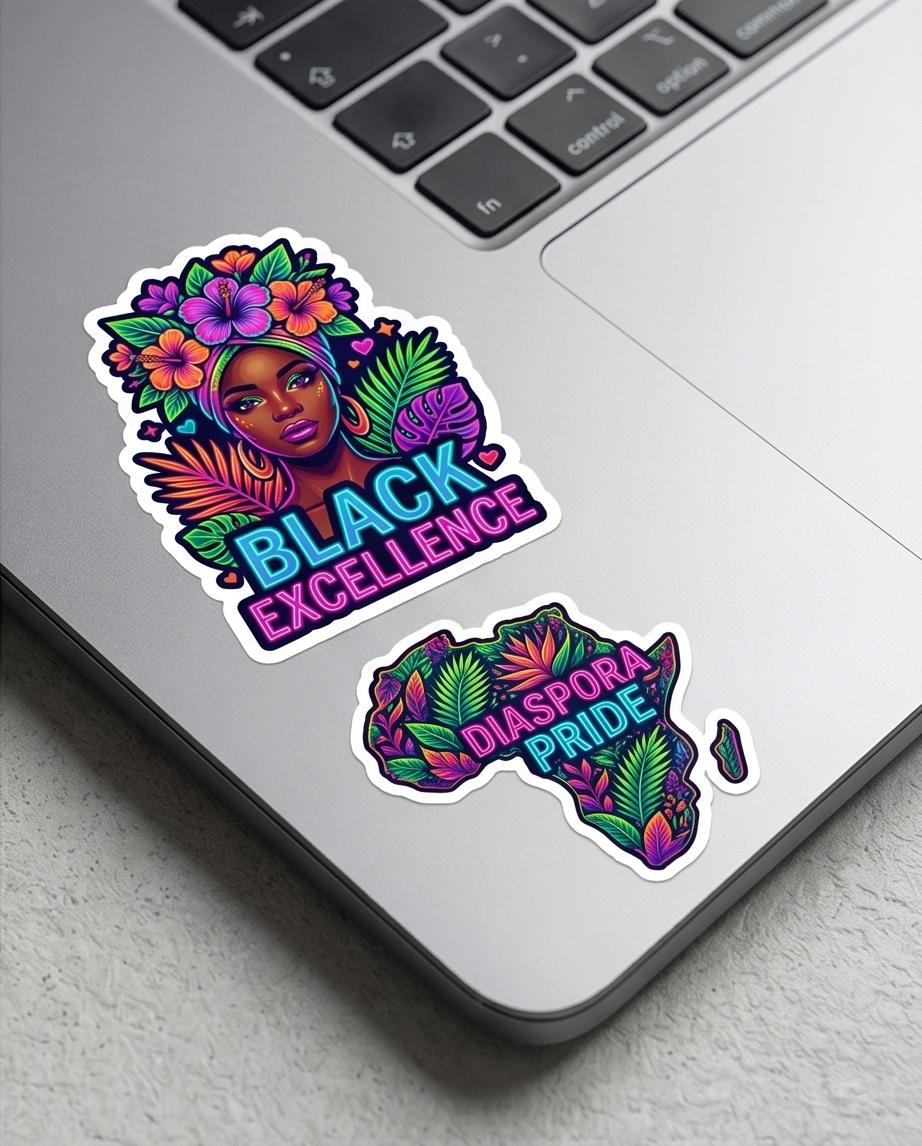 Black Excellence Vinyl Sticker Sheet | Diaspora Pride Glossy Transparent Stickers | Afro Culture Journal Laptop Planner Decals