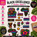 Black Excellence Vinyl Sticker Sheet | Diaspora Pride Glossy Transparent Stickers | Afro Culture Journal Laptop Planner Decals