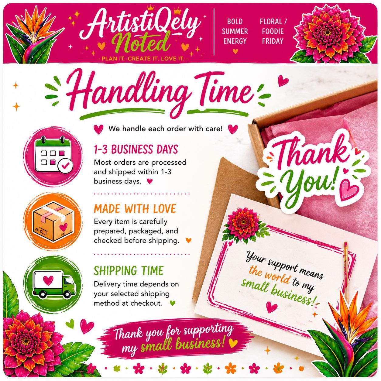 Tropical Floral Sticker Sheet | Summer Dahlia, Bird of Paradise, Foodie Quotes