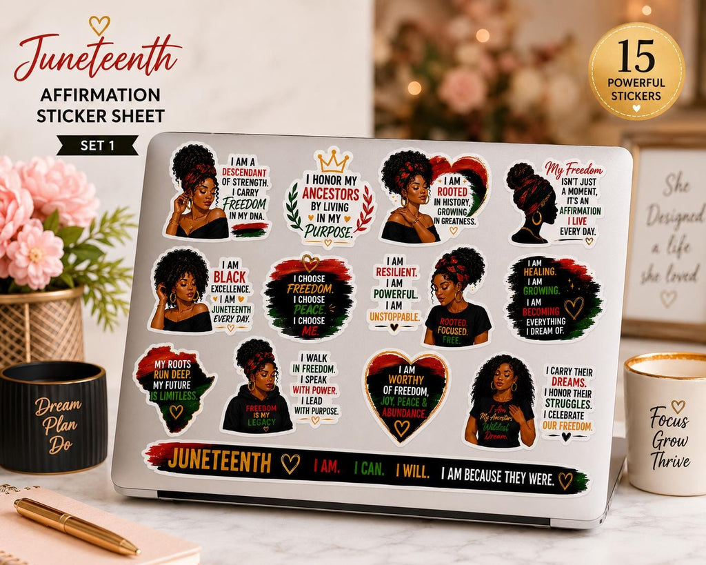 Juneteenth Sticker Sheet, Black Girl Magic Affirmations Decals, Waterproof Vinyl Laptop Tumbler Stickers