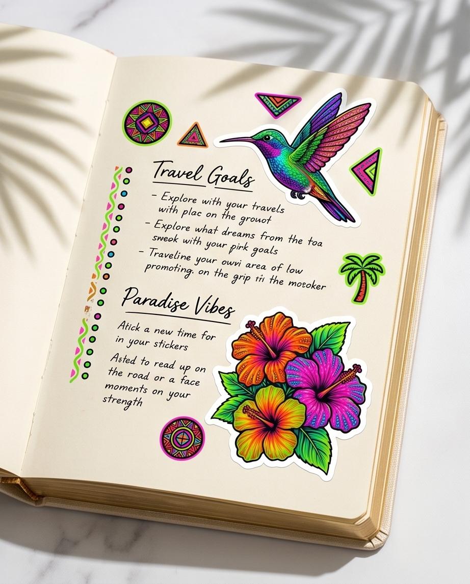 Afro-Tropic Paradise Sticker Sheet | Tropical Hummingbird Vinyl Stickers | Island Vibes Planner Stickers | Waterproof Scrapbook Decor