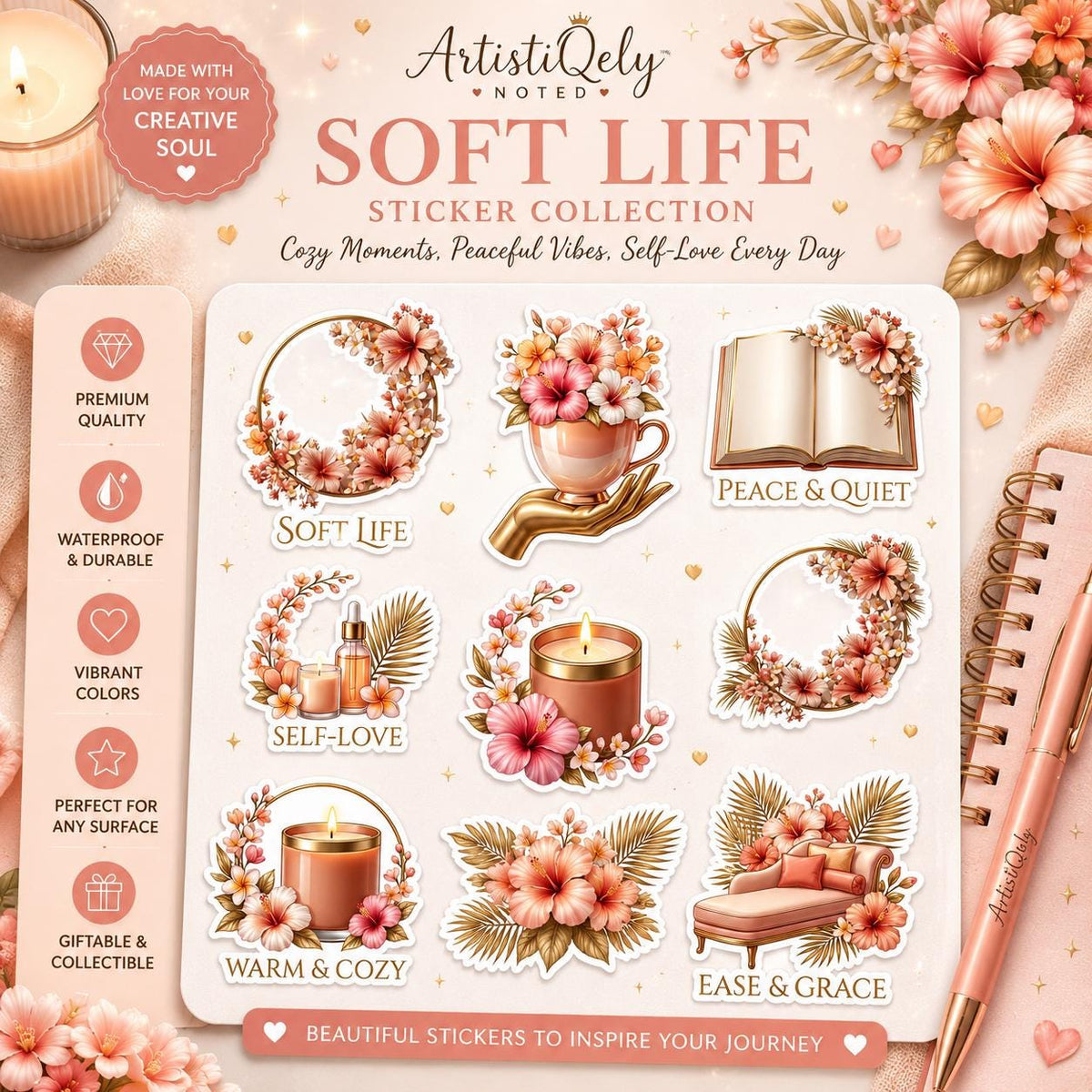 Peach Serenity Self-Care Vinyl| Cozy Wellness Planner Stickers | Soft Life Journal Decals | Spa & Relaxation Stickers