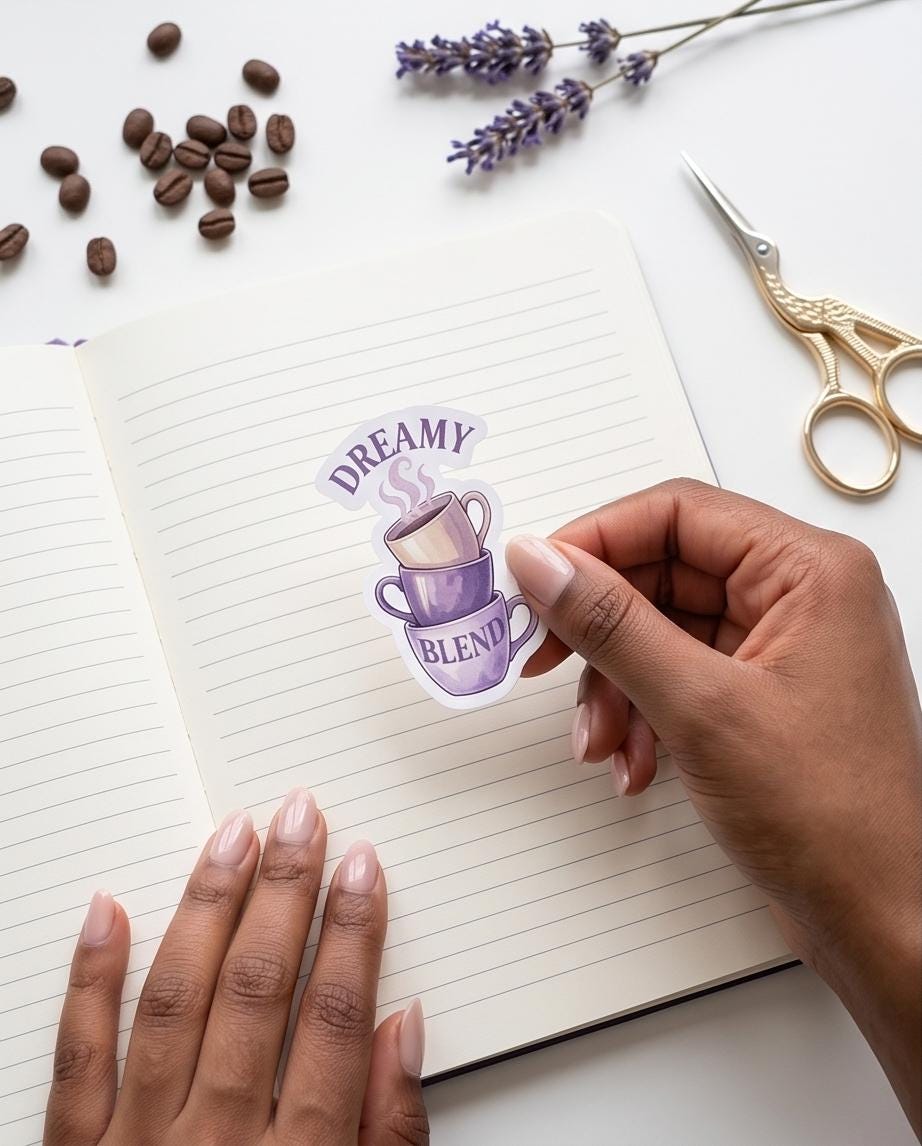 Black Woman Coffee Lover Planner Stickers | Lavender Aesthetic Vinyl Decals | Journal, Laptop & Water Bottle Stickers