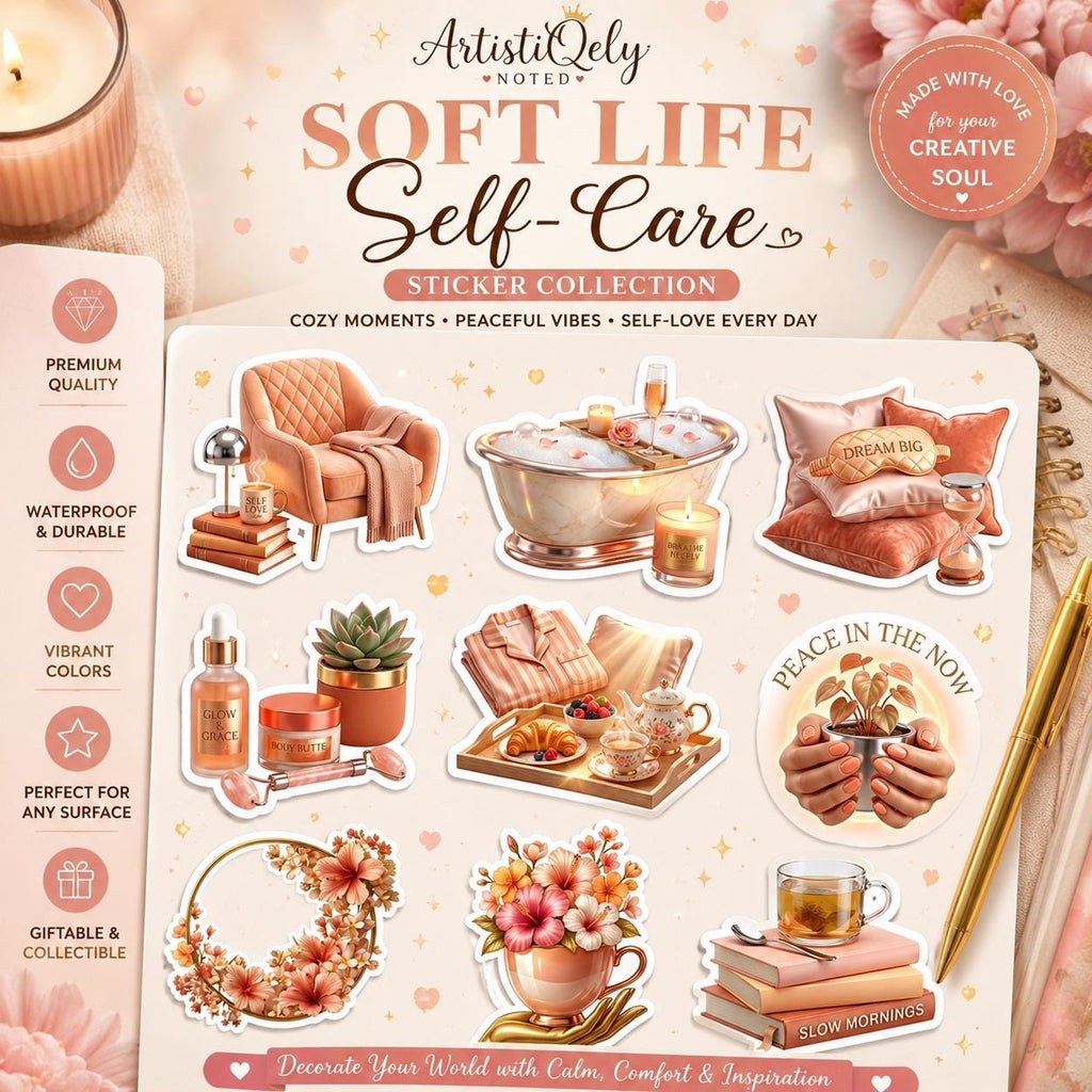 Peach Serenity Self-Care Vinyl| Cozy Wellness Planner Stickers | Soft Life Journal Decals | Spa & Relaxation Stickers